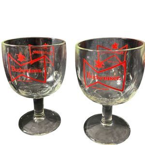 Vintage‎ Glass Budweiser Beer Goblets King Of Beers 2 Stemmed Clear Goblets